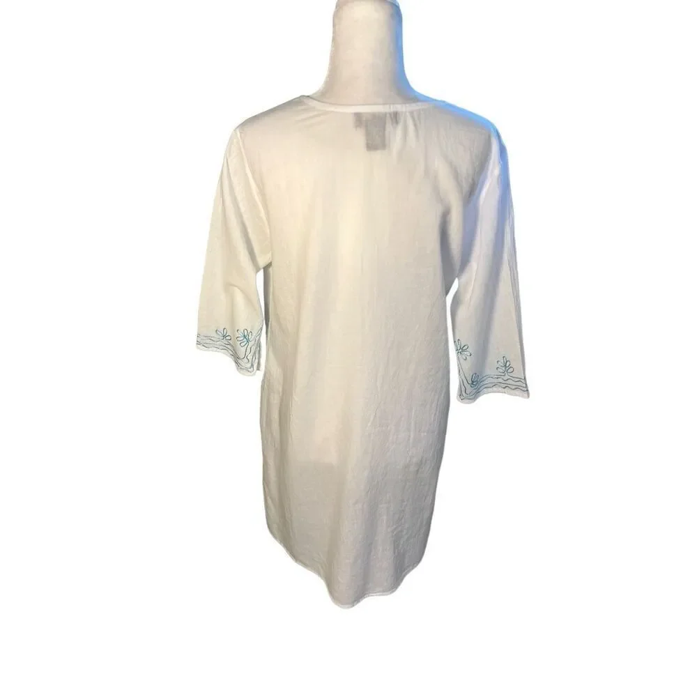 Beach by Exist white cotton  swim coverup with aqua embroidery -M